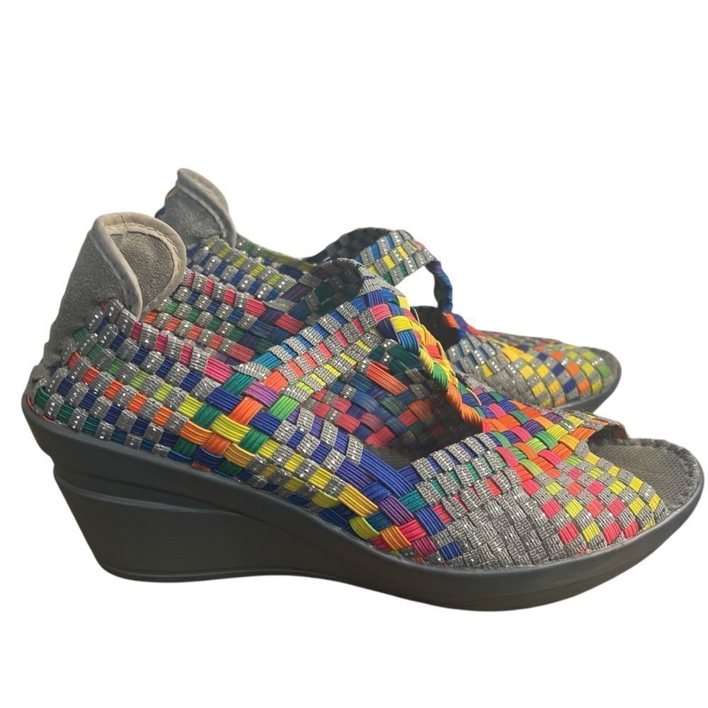 Bernie Mev Calypso Woven Platform Sandal size 8M Colorful Peep Toe Wedge Shoes